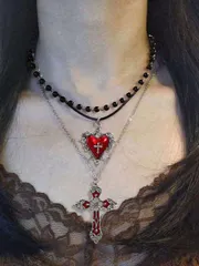 ジュエリー レディース ネックレス セット 3個セット ゴシックスタイル ビンテージパール ハート フラワー クロス ペンダントネックレス セット  ウィメンY2Kアエステティック