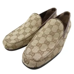 GUCCI グッチ 91003 GGキャンバス ドライビングシューズ  ローファー スリッポン ブラウン系 38【中古】