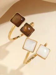 リング レディース セット レトロスタイル 2個入り ステンレス鋼ファッションリング 猫の目ピンク&グリーン ジェムストーン, 女性の日常着用やプレゼントに最適