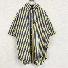 TOMMY HILFIGER　トミーヒルフィガー　半袖ボタンダウンシャツ　ボーダー柄　黄色　イエロー　青　ブルー　Mサイズ　古着