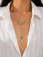ジュエリー レディース ネックレス 1個 ファッショナブルなラッキー5枚花びら字型ロングネックレス