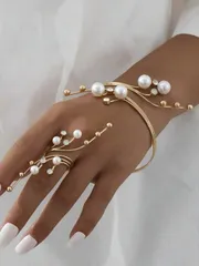 ジュエリー レディース セット かわいいライン柄 パール ブレスレット&リングセット、レディース パーティーギフト