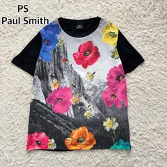美品 PS Paul Smith PSポールスミス  風景 フラワー 転写プリント クルーネック  Tシャツ カットソー   黒 ブラック レディース ウィメンズ Mサイズ  ポリエステル キュプラ 日本製のサムネイル