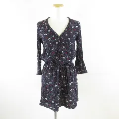 コントワーデコトニエ COMPTOIR DES COTONNIERS チュニック ワンピース ミニ 七分袖 Vネック 花柄 紺 7 *T895のサムネイル