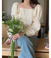 弘中アナ着用 fray id ダブルパフコットンブラウス イエロー ブラウス 