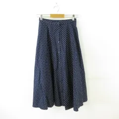 ユニクロ UNIQLO スカート ミディ丈 フレア ドット 紺 M *T992