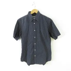 ユナイテッドアローズ ブルーレーベル UNITED ARROWS BLUE LABEL ステンカラーシャツ ドット 半袖 紺 白 L *A496のサムネイル
