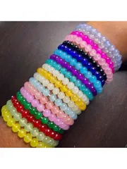 ジュエリー レディース ブレスレット 8mm ランダムカラーガラスビーズ ブレスレット 10個セット、友人やカップルへのギフト