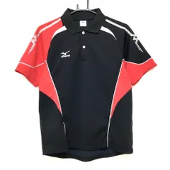 【美品】ミズノ 半袖ポロシャツ 黒×レッド ロゴ刺しゅう メンズ S ゴルフウェア MIZUNO