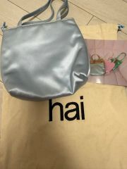 hai 水色 サテン ハンドバッグ 保存袋付き - メルカリ