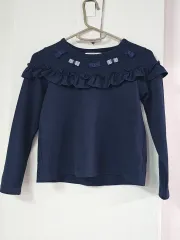 キッズ ネイビー リボン フリル 長袖 Tシャツ 130