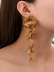 ジュエリー レディース イヤーアクセサリー  1ペア ファッション レトロ カメリア フラワー タッセル ピアス、トレンディー 多用途 イヤースタッズ レディース用