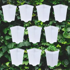 中古 SALUDABLE 透明鉢 スリット鉢 植木鉢 観葉植物 プラスチック 育苗 ポット 10個セット (縦７x横７x高さ８ 即納