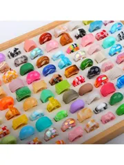 リング レディース セット 20個 カラフル グロス トランスペアレントレジンリング、レディース メンズ、ミックススタイル シンプル パーソナライズ ジュエリー パーティーギフト