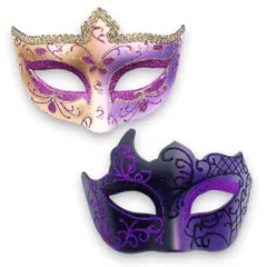 [SALUDABLE] ベネチアンマスク 仮面 お面 ハロウィン コスプレ 覆面 仮装 舞踏会 セット (パープル + パープル)のサムネイル