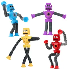 ロボット おもちゃ 吸盤 ポップチューブ 伸縮 面白い 光る 玩具 4色セット 吸盤付きおもちゃ 知育玩具 集中力向上 誕生日プレゼント お風呂場のサムネイル