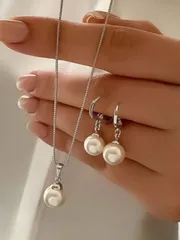 ジュエリー レディース セット 3点セット ミニマリストパール ネックレスピアスセット、女性の日常着、フェスティバル、パーティー向け