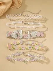 ジュエリー レディース ネックレス セット ロマンチックなお花のチョーカーネックレス5個セット - かぎ針編み&レースのフラワーチョーカー - ウーメンズエレガントジュエリー 誕生日やアニバーサリーのプレゼントに