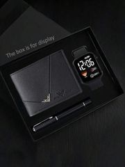 Men's Watch Set: A stylish 3-piece sports and leisure set including a silicone band electronic watch, a simple wallet, and a pen. Perfect as a gift for your boyfriend/Valentine's Day/Easter.