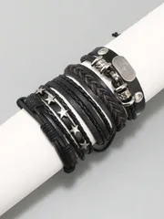 ジュエリー レディース ブレスレット セット 5個セット ゴシックスタイル メンズ レザーブレード ブラックブレスレット