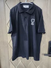 アミ ハート ロゴ ブラック 半袖 ポロTシャツ