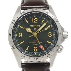 【本物保証】 超美品 セイコー SEIKO プロスペックス アルピニスト GMT 6R54 00B0 SBEJ005 グリーン文字盤 裏スケ SS レザー 自動巻 約39mmのサムネイル