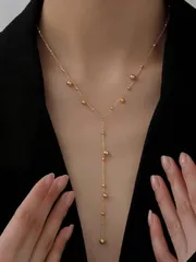 ジュエリー レディース ネックレス 18金メッキステンレス鋼ロングタッセルビーズチェーンネックレス1個、知的な女性にぴったりのネックレス