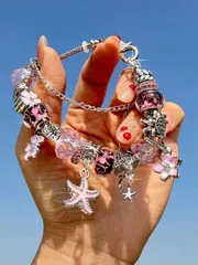 ジュエリー レディース ブレスレット 1個 クラシックな桜のチャームブレスレット、1個 ファッショナブルな海洋スタイルのヒトデ&貝ブレスレット、1個 ピンクの桜のチャームブレスレット