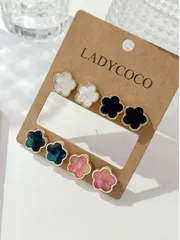 ジュエリー レディース イヤーアクセサリー セット   ファッショナブルなクローバーピアスセット 4ペア (大きさ1.5)、日常的な様々なシーンで着用可能