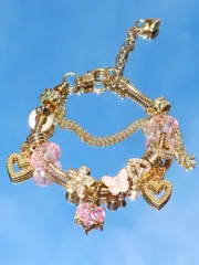 ジュエリー レディース ブレスレット 1個 クラシックハートチャームブレスレット、ピンクハートブレスレット、ハート フラワー バタフライチャームブレスレット、ハートギフトブレスレット