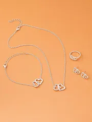 ジュエリー レディース セット ハートスタッドピアス 1ペア、ブレスレット 1個、ネックレス 1個、リング 1個、5点セット