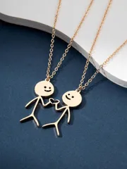 ジュエリー レディース ネックレス セット 2個セット かわいい マッチ型ハートペンダントネックレス、カップルネックレス、デイリーウェア ジュエリー、バレンタインデーのギフト