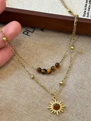 ジュエリー レディース ネックレス 1個 ヴィンテージゴールドひまわり&タイガーアイペンダントネックレス、重ね着用セーターチェーンネックレス、パーティー、バンケットのファッションアクセサリー