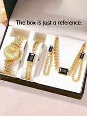 Ladies' Watch Set (5 Pieces): Gold Fashion Butterfly Rhinestone Decorated Dials, Quartz Watch Set, Perfect for Matching with Luxury Jewelry Sets, Ideal for Birthdays, Valentine's Day, and Mother's Day Gifts.