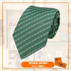 国内完売商品【新品】エルメス HERMES ネクタイ シルクツイルタイ 7 cm《 CJETEZ L’ANCRE》VERT/BLANC ヴェール/ブラン 緑 グリーン 総柄 ロゴ シェーヌ・ダンクル シルク 100％ H339398T 06