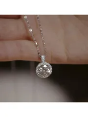 ジュエリー レディース ネックレス 1個 スターリングシルバー ラウンド型バッグ 2カラット ネックレス インレイ付きキャリアチェーン、韓国版 ハイエンド ニッチ 上品