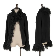 ヨウジヤマモト ノアールYohji Yamamoto NOIR ウール混フリンジデザインボタンレスニットカーディガン 黒2のサムネイル