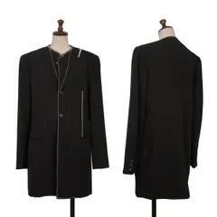 ヨウジヤマモト ファムYohji Yamamoto FEMME 芯地デザインウールロングジャケット 黒Mのサムネイル