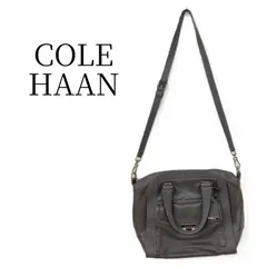 COLE HAAN コールハーン 極美品 2way ショルダーバッグ ハンドバッグ グレー 本革 レザー ロゴ金具 ゴールド金具 肩掛け 斜め掛け A4収納可能 大容量 通勤 通学 ビジネス フォーマル 冠婚葬祭チャーム付き 鞄 カバン 手提げ 美品