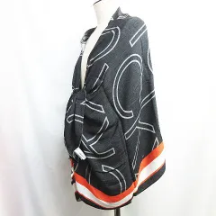 Calvin Klein カルバンクライン CKロゴ ストール ビスコース フリンジ ショール マフラー グレー×オレンジ レディース E781LFのサムネイル