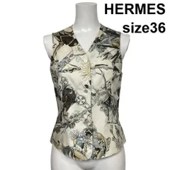 ●◇ エルメス HERMES ベスト ジレ マルジェラ期 インディアンの踊り ヴィンテージ アイボリー シルク100％ 36 S 7号 レディース S6D781のサムネイル
