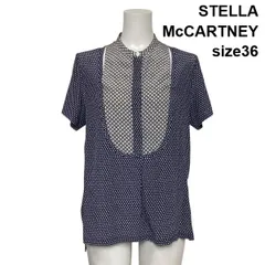 ◇ ステラマッカートニー STELLA McCARTNEY ビブパネル ブラウス シャツ 半袖 バンドカラー 水玉 総柄 シルク 36 S 7号 レディース S6D780のサムネイル