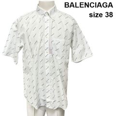 バレンシアガ モノグラムロゴ 総柄シャツ 38 白 半袖 BALENCIAGA | Mercari