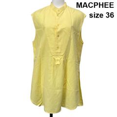 美品 マカフィー リネン スキッパー ストライプ ノースリーブ ブラウス 