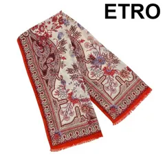エトロ ETRO ショール 大判ストール フリンジ ペイズリー柄 フローラル 総柄 エスニック 赤 レッド マルチカラー レディース 6D211