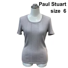 □ ポールスチュアート PaulStuart カットソートップス 半袖 スクエアネック ラメ 光沢 ピンク グレージュ 綿混 6 M 9号 レディース Z6C702のサムネイル