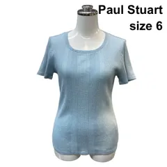 □ 未使用 ポールスチュアート PaulStuart カットソー トップス 半袖 スクエアネック 銀糸 タグ付き 水色 綿混 6 M 9号 レディース Z6C701のサムネイル