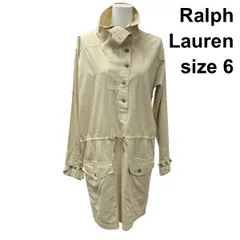◇ ラルフローレン Ralph Lauren シャツワンピース 長袖 スタンドカラー ハーフボタン ドロスト ベージュ 綿混 6 M 9号 レディース Z6B853