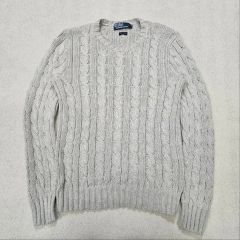 ポロラルフローレン 長袖ニット ケーブル編み ウール100％ 襟付き M 