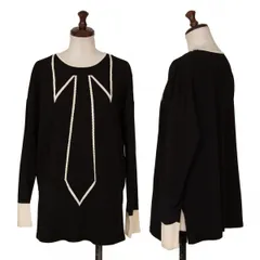 ヒロココシノHIROKO KOSHINO トロンプルイユネクタイデザインニットトップス 黒オフ38のサムネイル
